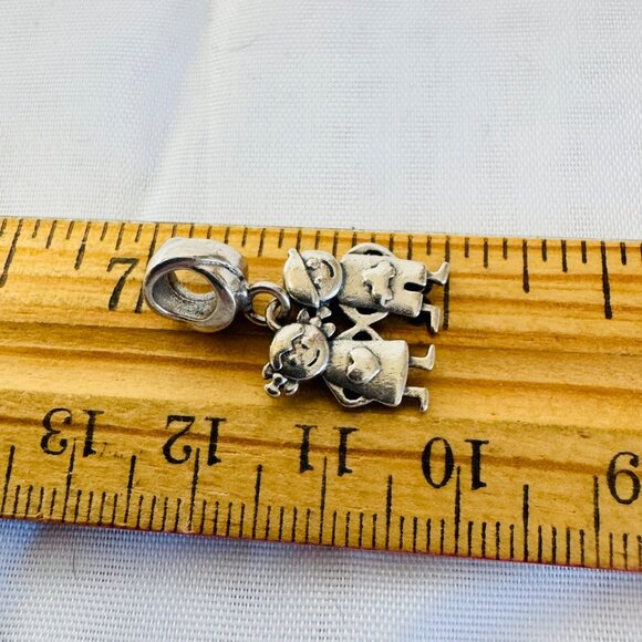 VTG Solid Sterling Silver 925 Boy Girl Slide Charm Pendant Size 1'' Length - Picture 6 of 7